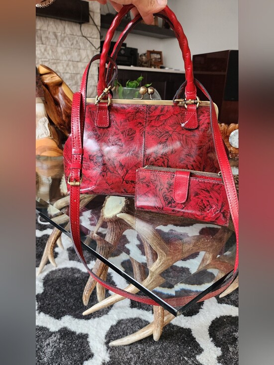 Patricia Nash Handbags - Patricia Nash Red Floral-Embossed Leather Satchel with Matching Wallet